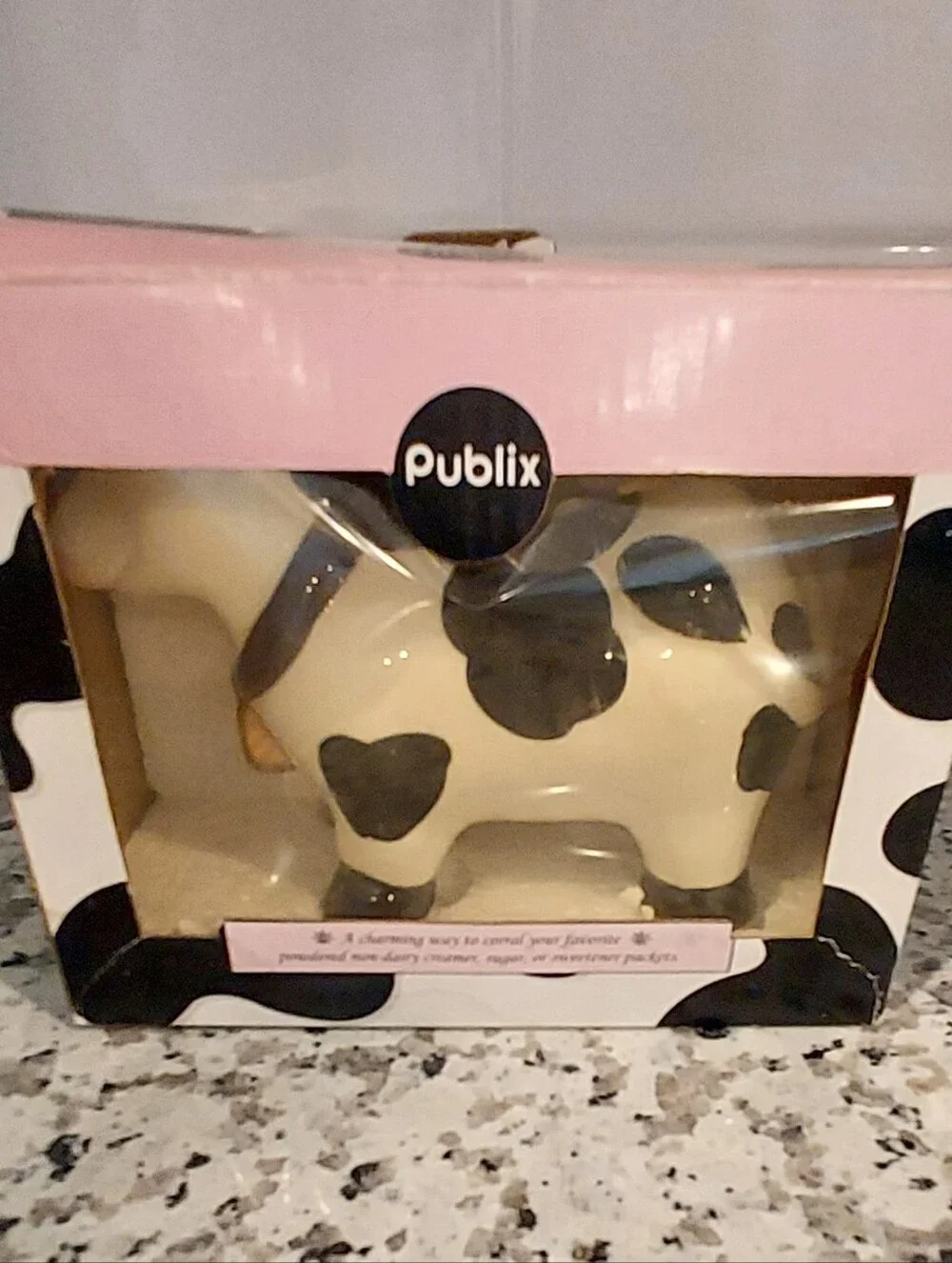 Publix Sugar Non Dairy Creamer Cow Black White Ceramic With Spoon Kitschy Farm